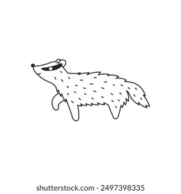 Badger Doodle Animal Art. Cute hand drawn forest mammal. Wildlife sketch. Outline isolated vector illustration with hatching