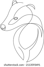 Badger drawn in single continuous line style. Vector illustration