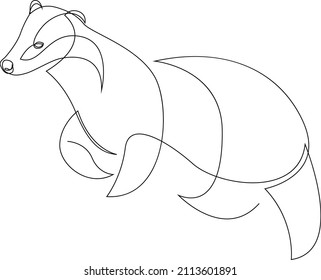 Badger drawn in single continuous line style. Vector illustration