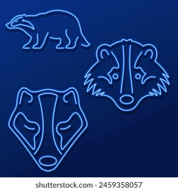 badger group of neon icons, vector illustration, on a black background.