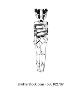 badger hipster girl, fashion anthropomorphism