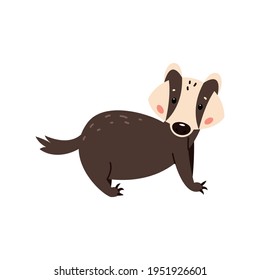 Badger on a white background. Forest animal. Vector illustration of Brock mammal species.