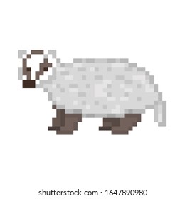 Badger pixel art character icon isolated on white background. 8 bit wildlife forest animal symbol. Old school vintage retro slot machine/video game graphics.