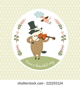 Badger plays the violin, vector illustration