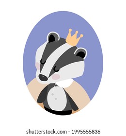  
badger portrait in crown in oval frame on the white background