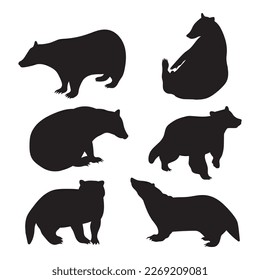 Badger set silhouette animals, stencil templates for design svg