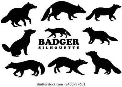 Badger silhouette collection. Set of black Badger silhouette. Badger silhouette set.