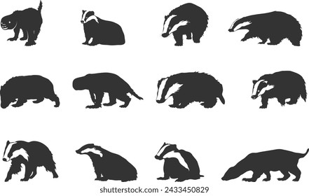 Badger silhouettes, Badger clipart silhouette, Badger vector set