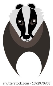 Ein Badger mit kleinen schwarzen Ohren und grauund schwarz gefarbenem Fell, Vektorfarbzeichnung oder Vektorgrafik