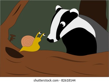 Badger and snail