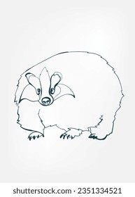 badger vector line art animal wild life single one line hand drawn illustration isolated