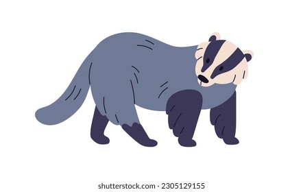 Badger, wild animal. European mammal, wood fauna with black-striped muzzle, head. Flat vector illustration isolated on white background