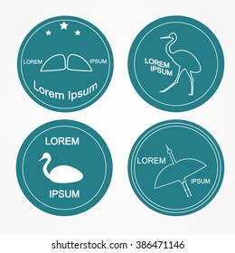 Badges with birds vector illustration. Eps10. Heron crane stork