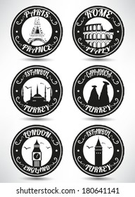 Badges of cities and landmarks, vector design