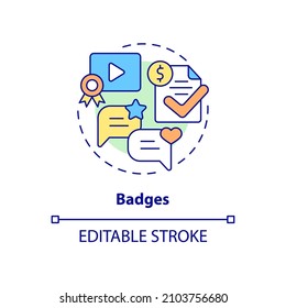 Badges concept icon. Paid subscription. Premium member sign abstract idea thin line illustration. Isolated outline drawing. Editable stroke. Roboto-Medium, Myriad Pro-Bold fonts used