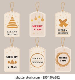 Badges design in Christmas on light background and gold element.