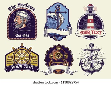 badges design collection nautical in vintage look