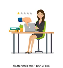 Badges of dislike. Negative assessment working efficiency. Social elements, finger hands down. Concept negative feedback, dislike customer reviews. Illustration isolated.