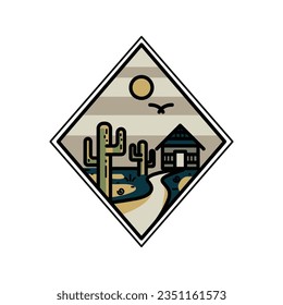 Badges and emblem cactus desert and house for adventure graphic illustration vector art t-shirt design