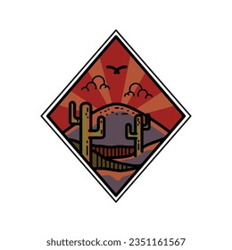 Badges and emblem cactus desert and mountain for adventure graphic illustration vector art t-shirt design