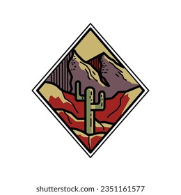 Badges and emblem cactus and mountain for adventure graphic illustration vector art t-shirt design