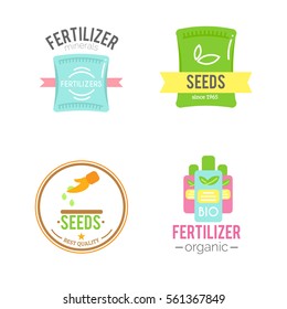 Badges with fertilizers illustrations.