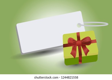 Badges with gift boxes on gradient green background , some space for input text message , Congratulations