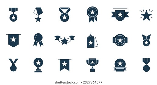 Badges icon set vector. Reward icon, Success, star, prize, trophy, badge, winner, gift, loyalty program, bonus card illustration