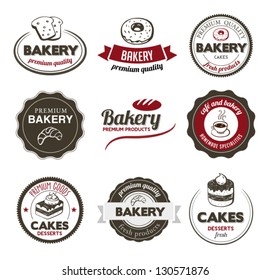 Badges And Labels With Cakes, Desserts And Bakery Products