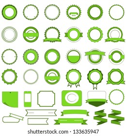 Badges, labels and stickers without text on retail. Designed in green