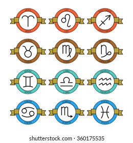 Badges and labels with zodiac signs for horoscopes, predictions
