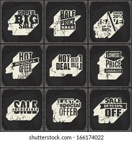 badges lined set of sale worth lower ribbon labels on chalk blackboard background pattern badges lined straight classic nails star hand texture background scene boundary sign marketing ornate fancy ag