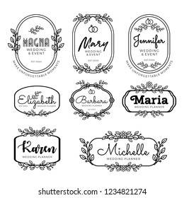 Badges logo template for wedding planner in line art style