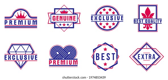 Badges and logos collection for different products and business, premium best quality vector emblems set, classic graphic design elements, insignias and awards.