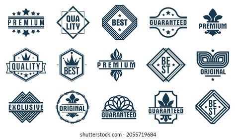Badges and logos collection for different products and business, black and white premium best quality vector emblems set, classic graphic design elements, insignias and awards.