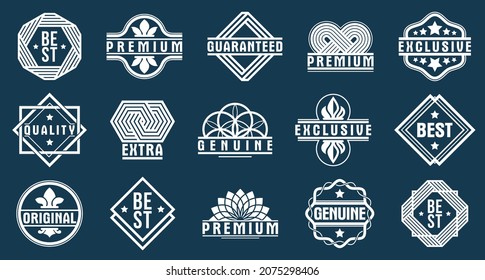 Badges and logos collection for different products and business, black and white premium best quality vector emblems set, classic graphic design elements, insignias and awards.