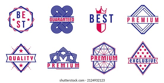 Abzeichen und Logos-Kollektion für verschiedene Produkte und Unternehmen, hochwertiges Vektorsymbol-Set, klassische Grafikdesign-Elemente, Insignien und Auszeichnungen.