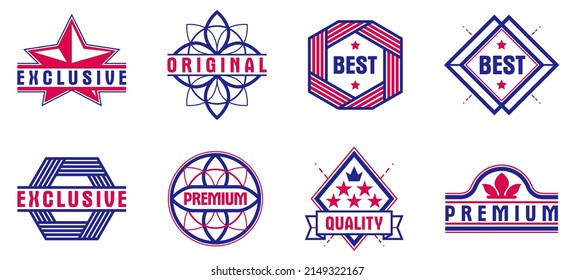 Badges and logos collection for different products and business, premium best quality vector emblems set, classic graphic design elements, insignias and awards.