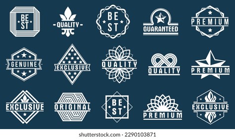 Badges and logos collection for different products and business, black and white premium best quality vector emblems set, classic graphic design elements, insignias and awards.