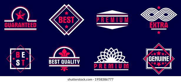 Badges and logos over dark collection for different products and business, premium best quality vector emblems set, classic graphic design elements, insignias and awards.