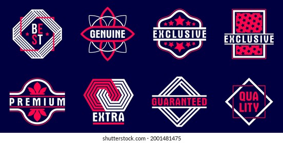 Insignias y logotipos sobre la colección oscura para diferentes productos y negocios, conjunto de emblemas vectoriales de mejor calidad, elementos de diseño gráfico clásico, insignias y premios.