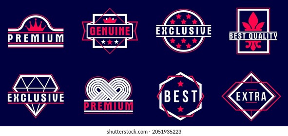 Badges and logos over dark collection for different products and business, premium best quality vector emblems set, classic graphic design elements, insignias and awards.
