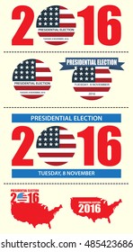 Badges and logotypes collection to USA presidential election 2016. Vector illustration