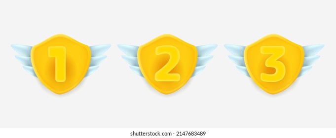 Badges with numbers of places. 3d vector elemets set