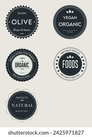 badges organic food flat design banding vintages sicker brand logo restaurant and market