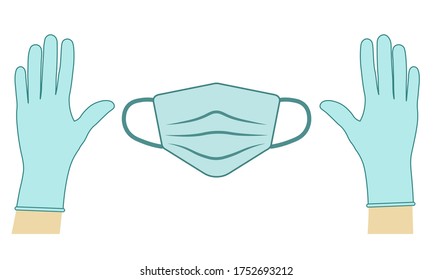 Badges of personal protective equipment-medical mask, latex gloves. Coronavirus, covid 19 prophylactic drugs. Lines and polygonal symbols. Mask icon. Vector illustration