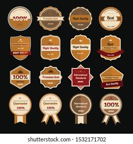 Badges ribbon set. Set of Retro labels design on dark background.