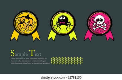 Badges with ribbons with the theme of Halloween. Illustration