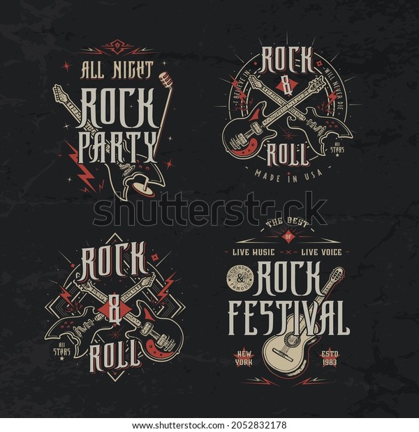 Badges\
Rock. Craft retro vintage print design.  Graphic vector\
illustration. Old badge, label, logo\
template.\
