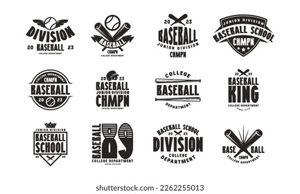 Badges set of baseball team. Graphic design for t-shirt. Black print on white background